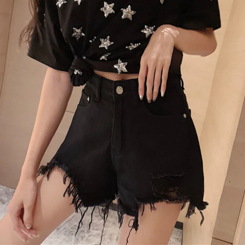 

Shorts Women Sexy Fashion Summer High Waist Denim Wide Leg Street Style Loose Chic Tassel Female Special Personality New Girls