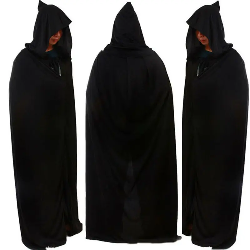 Halloween Hooded Cape Adult Death Cosplay Costumes Black Long Cloak Scary Witch Devil Role Play |
