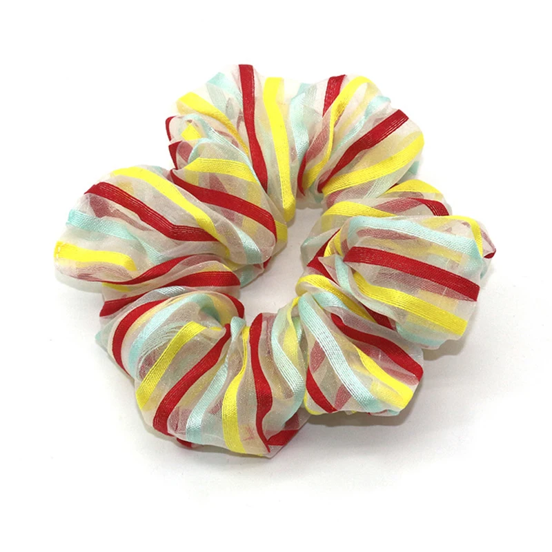 Новые модные женские милые резинки для волос из органзы красочные полосатые