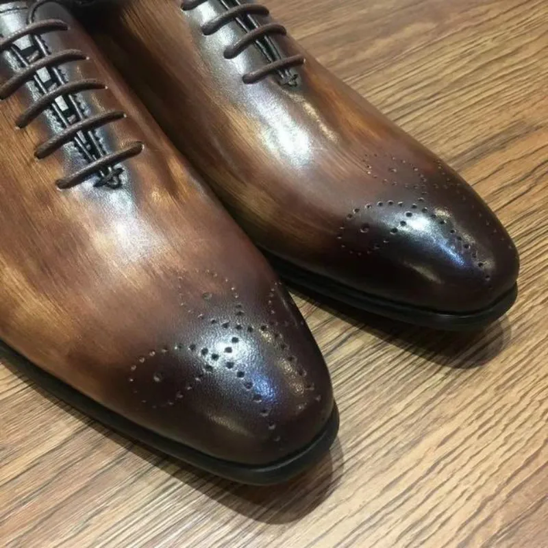 Мужские деловые кожаные туфли оксфорды свадебные броги на шнуровке обувь для