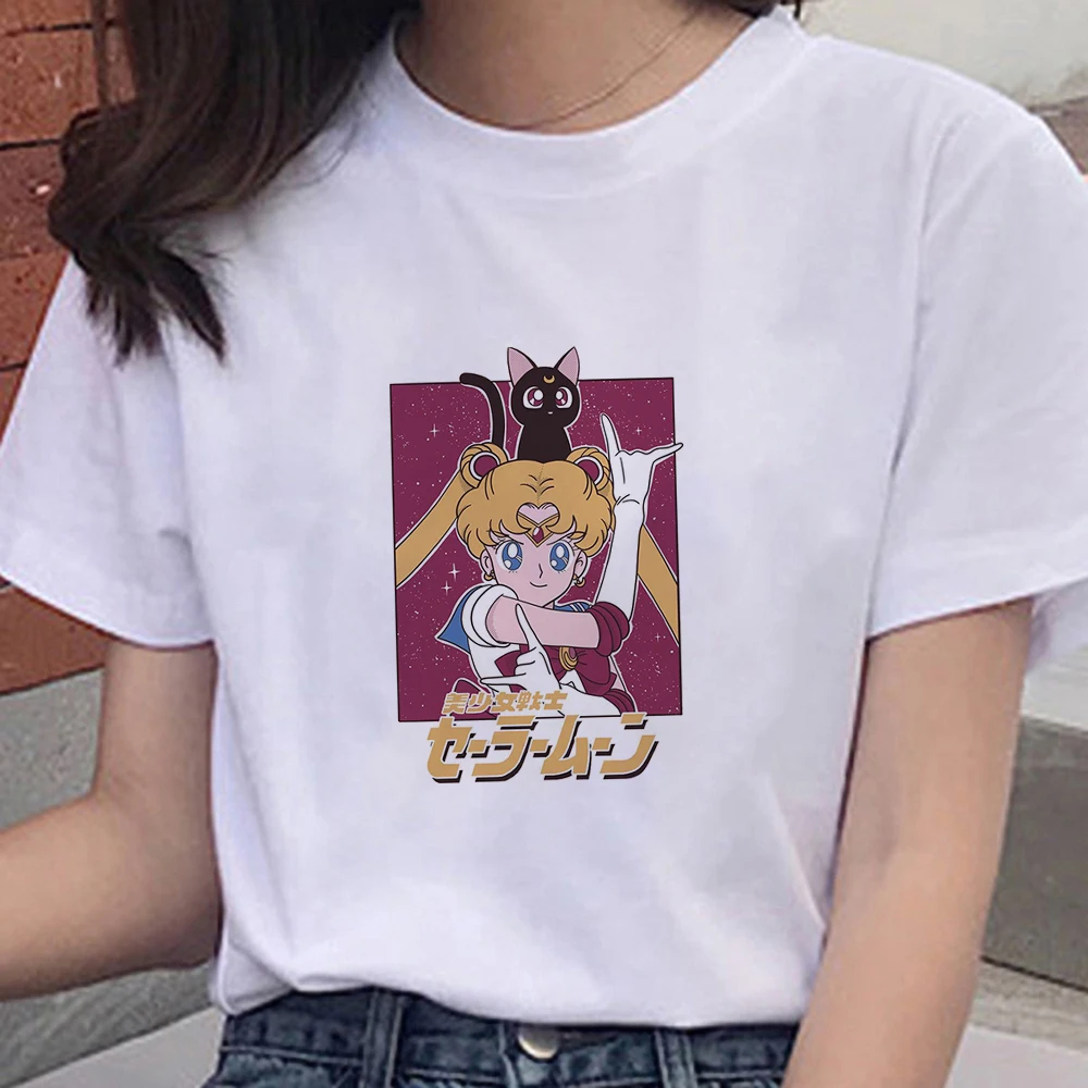 

Sailor Moon And Luna Top T-shirts Retro Gym Loose Cheap Trendy Graphic New T Shirt Women Hop Vogue Tshirt Aesthetic Kawaii