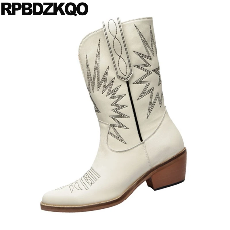 Осень Размер 34 бренд в ковбойском стиле Женские сапоги до середины икры с острым