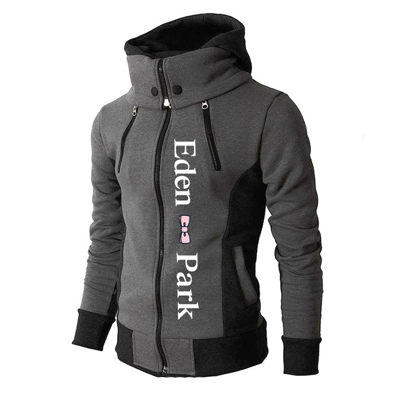 

2021 New Autumn and Winter Men's Lapel Jacket Logo Printed Male Stand-up Collar Hoodies Man Double Zipper Coat S-4XL