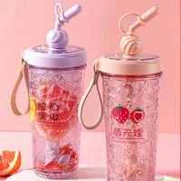 summer drink children water cup with straw reusable transparent clear tumbler with straw original breakfast bardak water bottle