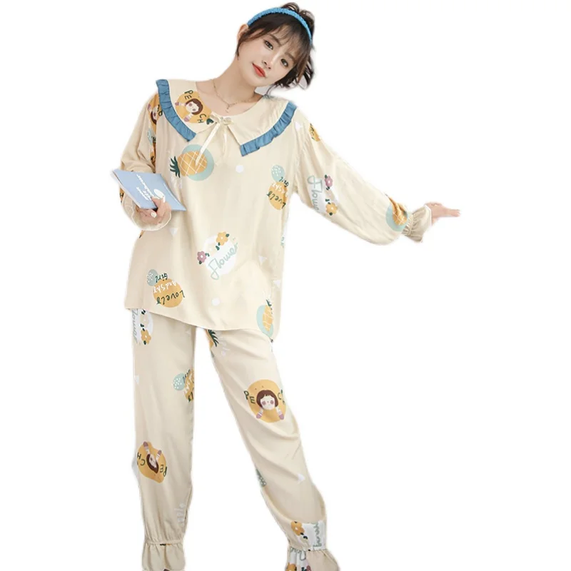 

Poplin Pajamas Women's Spring and Autumn Artificial Cotton Confinement Clothing Home Wear Japanese Style Sweet Fresh Bourette