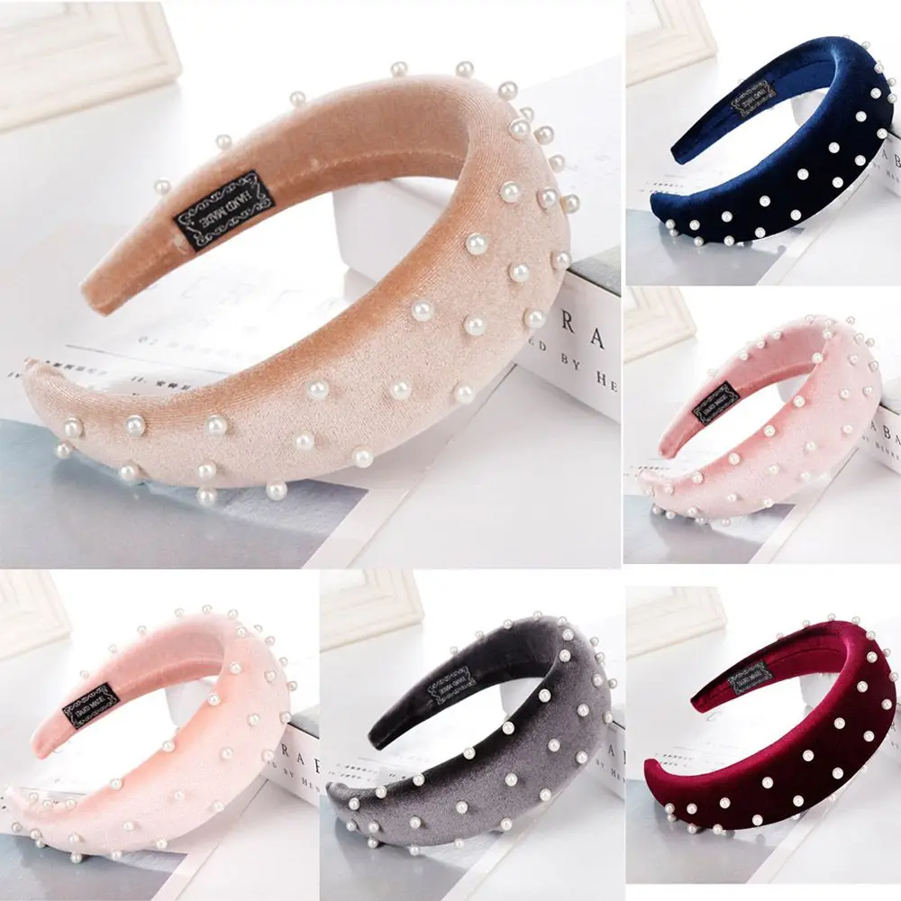 

2021 New 1pcs Thick Velvet Women Headband Hair Accessories Head Band Fashion Headwear Pearl Hairbands For Woman Drop Shipping