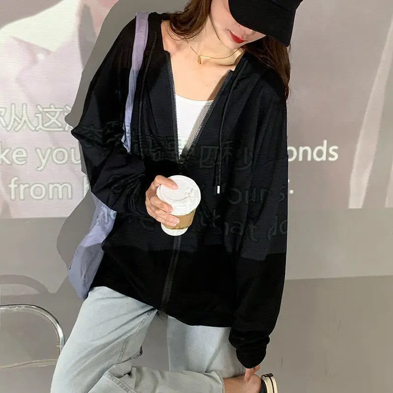 

Hoodies Women Zipper All-match Solid Vintage Ulzzang Black Autumn Students Large Size 5XL Leisure Streetwear Chic Stylish Casual