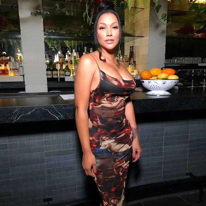 Женское облегающее мини платье на бретельках без рукавов с рюшами|Женские