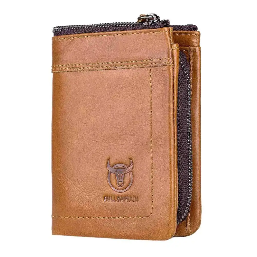 Light Brown 03 BULLCAPTAIN мужской кошелек из воловьей кожи, кошелек для монет, сумка для мужчин, брендовый дизайнерский клатч, кожаная сумка для денег, держатель для карт, мужские кошельки, кошелек, Новинка - Цвет: Light Brown 03