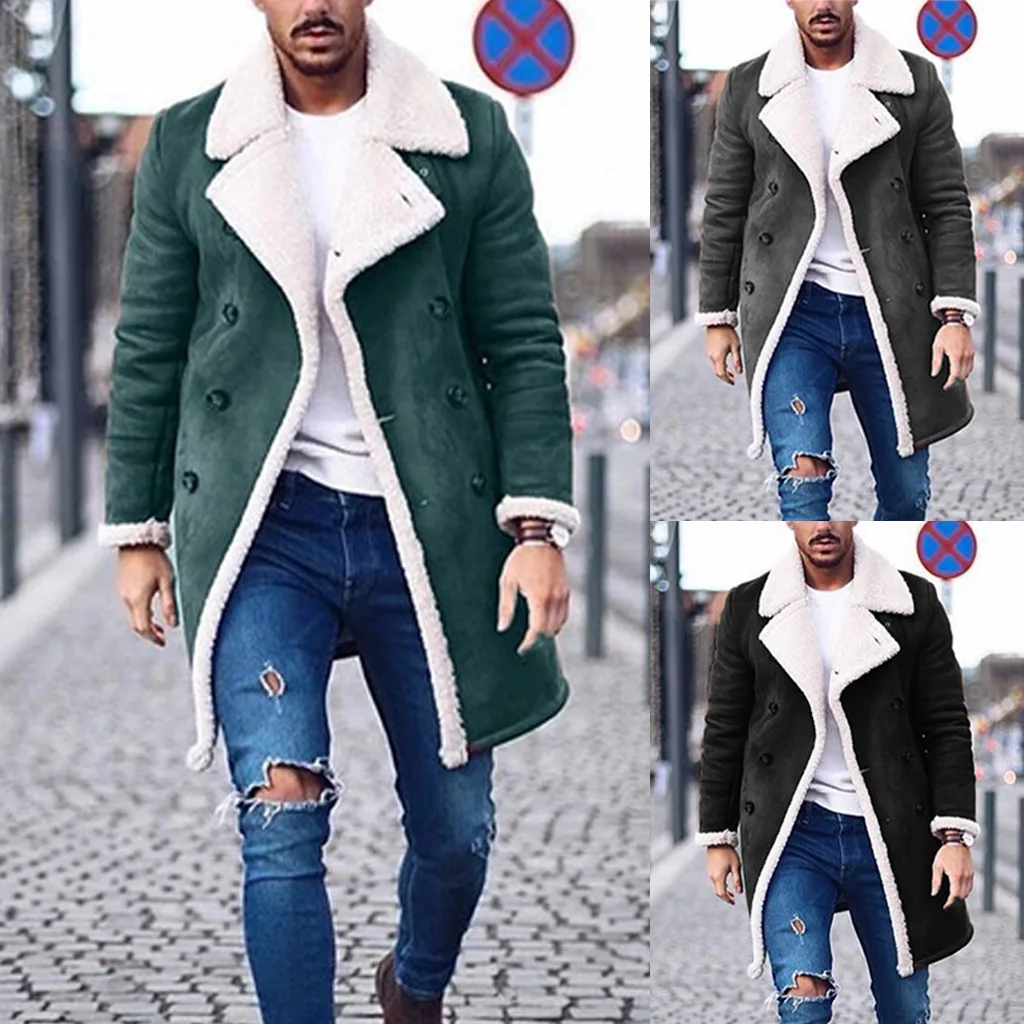 

Fashion Streetwear Thick Long Winter Warm Male Coats Long Sleeve New Mens Coats Causal Mans Long Sleeve Fleece Trench Coats