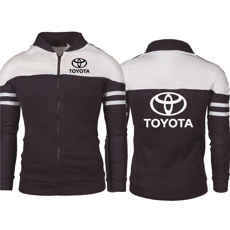 

New Spring Autumn Men's pullover Toyota car logo printing Fashion Splicing Men's Zip Jacket hip hop Casual Sweatshirt
