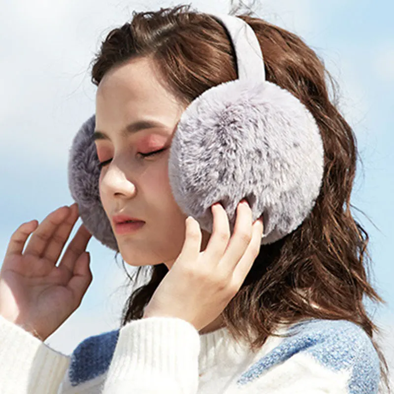 Однотонные теплые наушники из искусственного меха зимние милые складные
