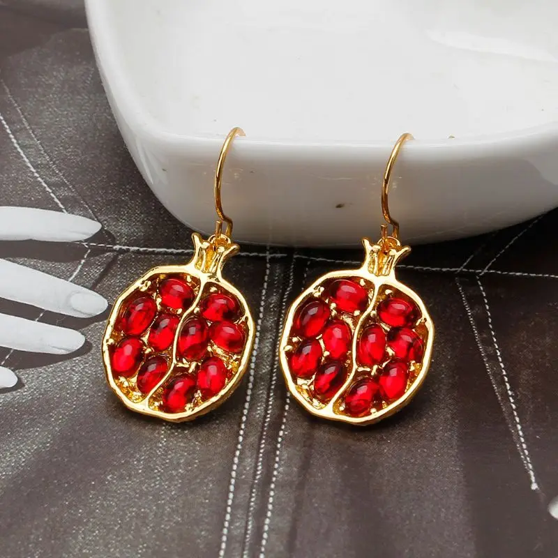 

Gold Plated Fruit Red Pomegranate Crystal Drop Earrings Women Fashion Jewelry