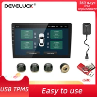 develuck android tpms for car radio dvd player tire pressure alarm monitoring system temperature warning with 4 outside sensors