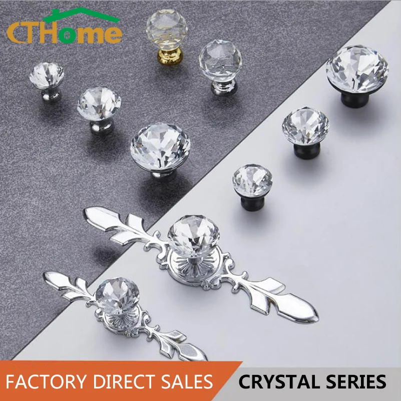 Ручки CTHome из хрустального стекла в форме алмаза для выдвижных ящиков шкафов