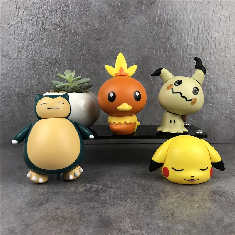 

4 Pcs/set Pokemon Eevee Snorlax Kawaii Action Figure Toys Torchic Anime Figurine Assemble Model Pikachu for Kids Doll Gifts