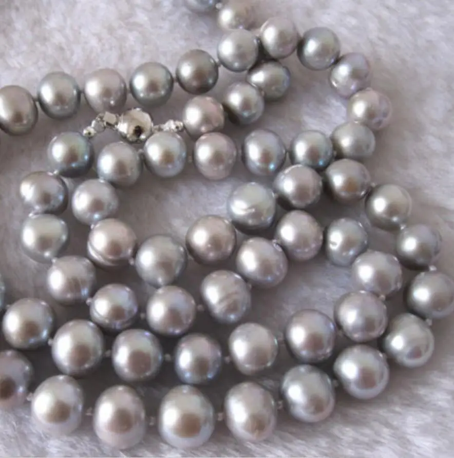 Ожерелье из жемчуга нитка натурального темно-серого цвета длина 34 дюйма 9-11 мм