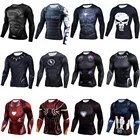 Компрессионная футболка для бега, мужская спортивная одежда с длинным рукавом и принтом для мужчин, одежда для тренажерного зала, топы для фитнеса и бодибилдинга