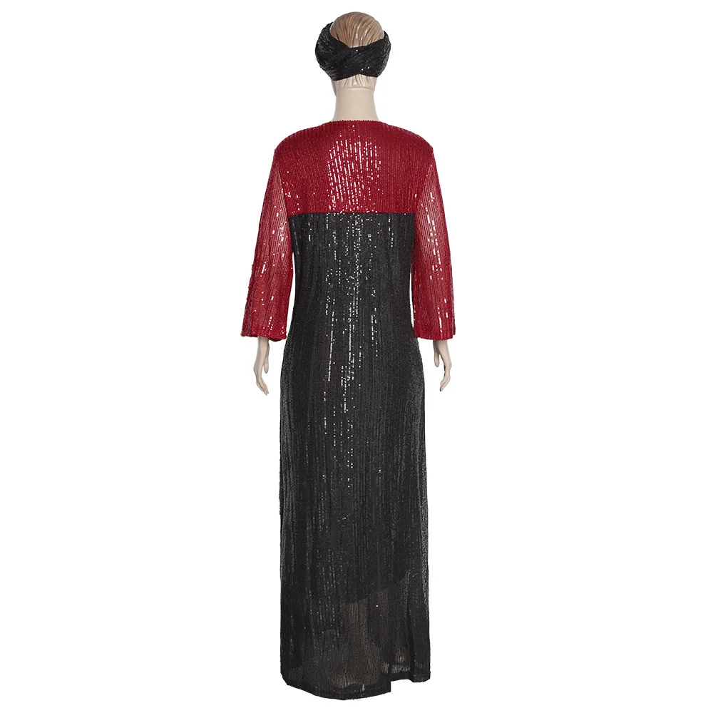 2020 summer and autumn fashion style african women o-neck long sleeve sequined plus size dress |