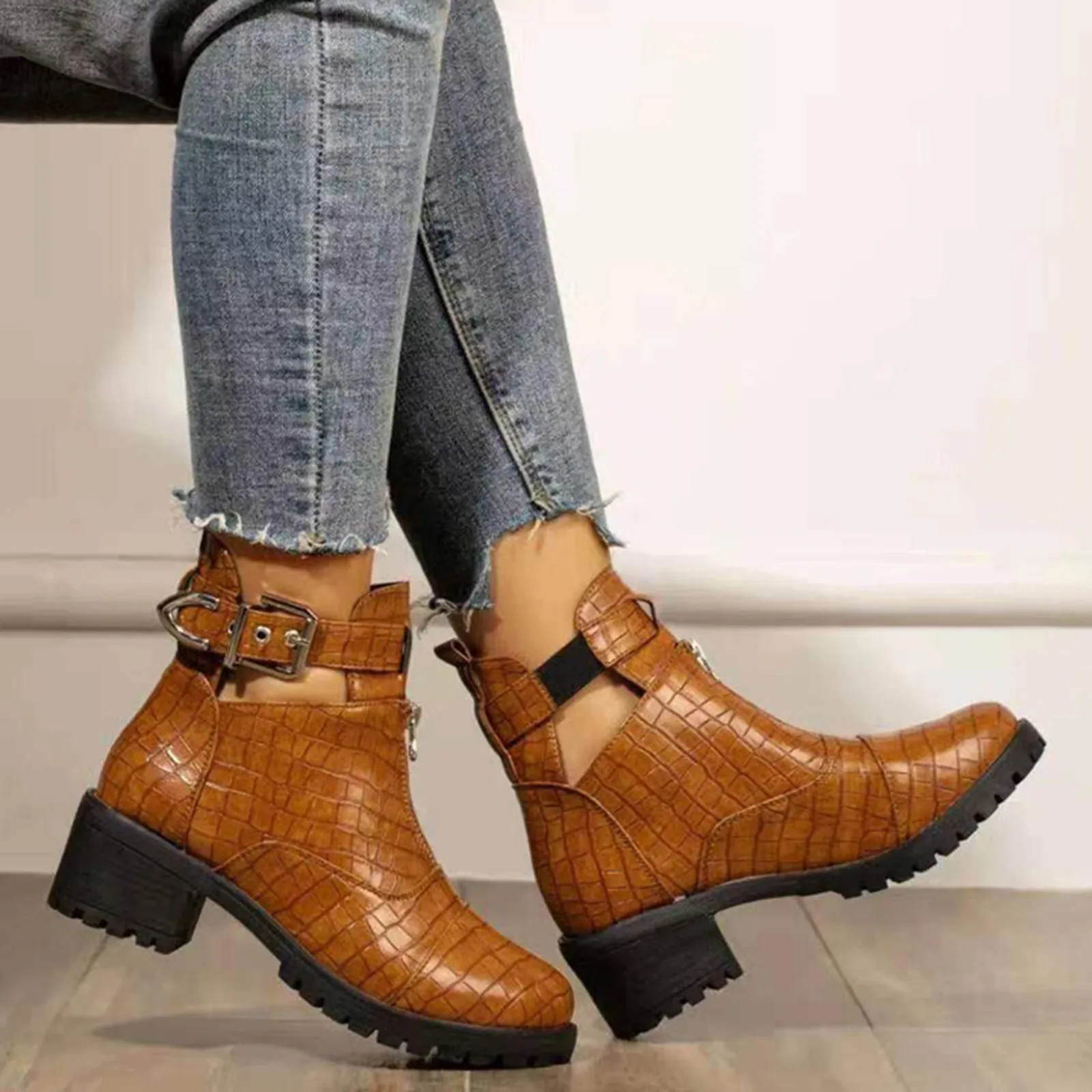 Женские повседневные винтажные кожаные короткие Ботинки Ботильоны на