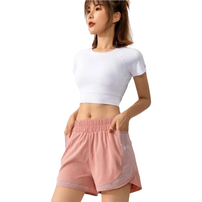 

Women's Sports Shorts Anti-fade Loose Mesh And Double Pockets Outer Shorts Quick-drying Running Fitness High-waist Yoga Pants