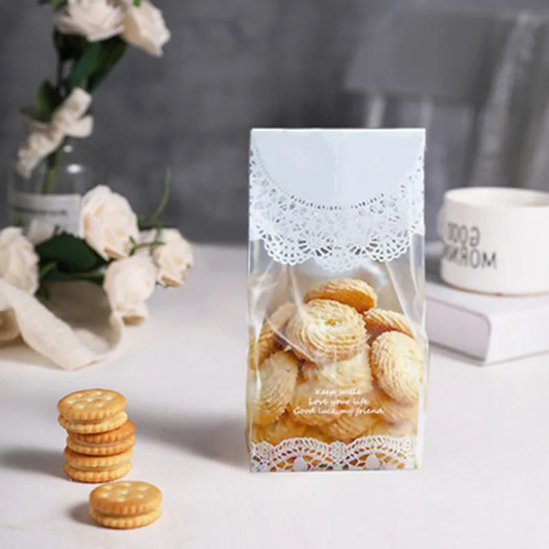 

50pcs Self Stand Holder Cookie Biscuit Bag Wedding Gift Candy Cupcake Hand Made DIY Christmas Plastic Packaging Bags