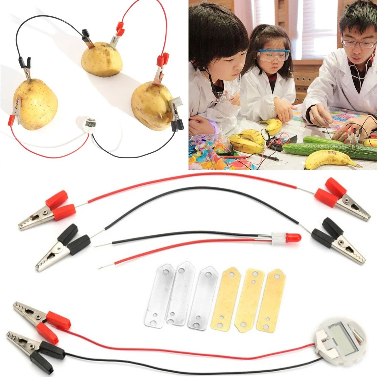 

Potato Fruit Biologia Energy Generate Electricity Science Experiment Educational Toys For Children Kids School Electric STEM Kit