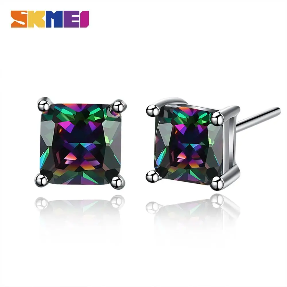 

SKMEI Classical Ladies Earrings Multicolor Zircon Square Women Stud Earrings Plated Fashion Female Girls Jewelry Gift LKN003