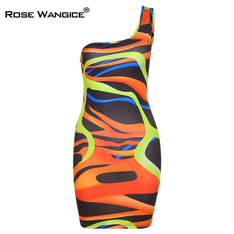 

Art Print Mini Dress Women Summer Skinny Lnclined Shoulder Backless Lace Up Sexy Chic Party Hipster Undefined Streetwear