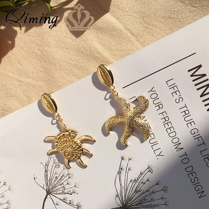 Женские серьги QIMING Cowrie в виде морской звезды золотые геометрические Эффектные