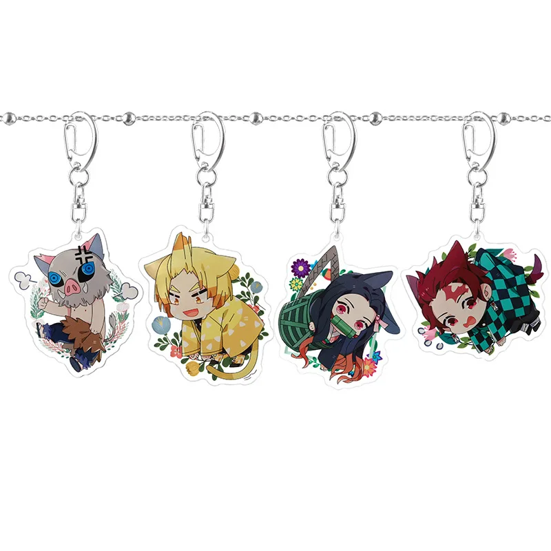 

1 шт. симпатичные брелки для ключей из аниме «рассекающий демонов» Kimetsu No Yaiba, брелки с лезвием привидения, томиока гиюу, акриловые Подвесные ...