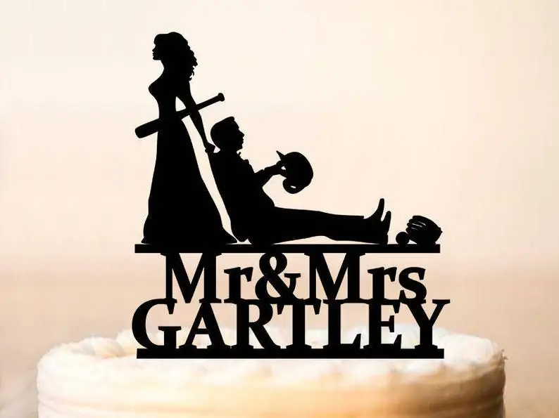 Свадебный торт Топпер Бейсбол бейсбол веер пара Тема Свадьба заказной