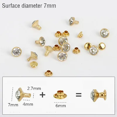 Gold 7mm 50 комплектов 5-11 мм с отделкой кристаллами, стразами, заклепками, стразами, шпильки DIY, сумка для одежды, кожаные декоративные шипы для перекуса, стеклянные сверла для ногтей - Цвет: Gold 7mm