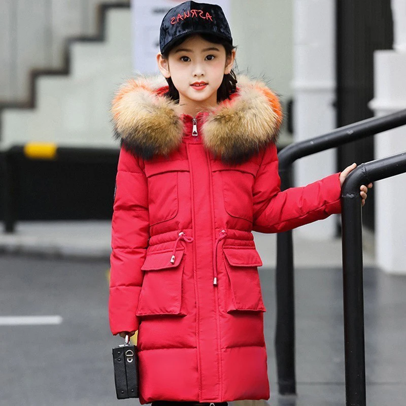Детская куртка пуховик для девочек зимнее теплое длинное пальто парка с