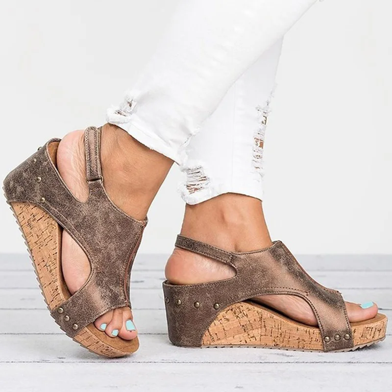 

Women Sandals 2019 Platform Sandals Wedges Shoes For Women Heels Sandalias Mujer Summer Shoes Leather Wedge Heels Sandals 43