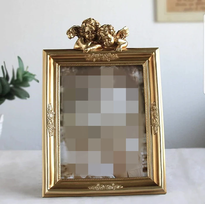 8 inch golden Ретро фоторамки золотистого цвета, семейные свадебные фоторамки для пар, Фоторамки из смолы, стеклянные рамки для домашнего декора, овальные прямоугольные - Цвет: 8 inch golden