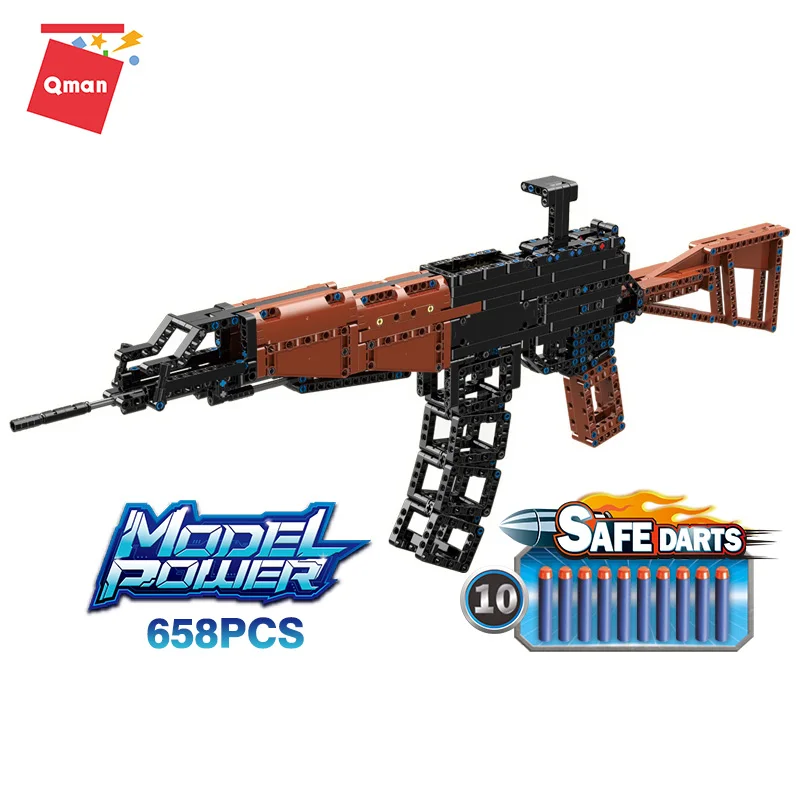 

Qman Military AK-47 Assault Rifle Model Power Classic Gun Children ABS Plastic Material Educational Building Block Toys
