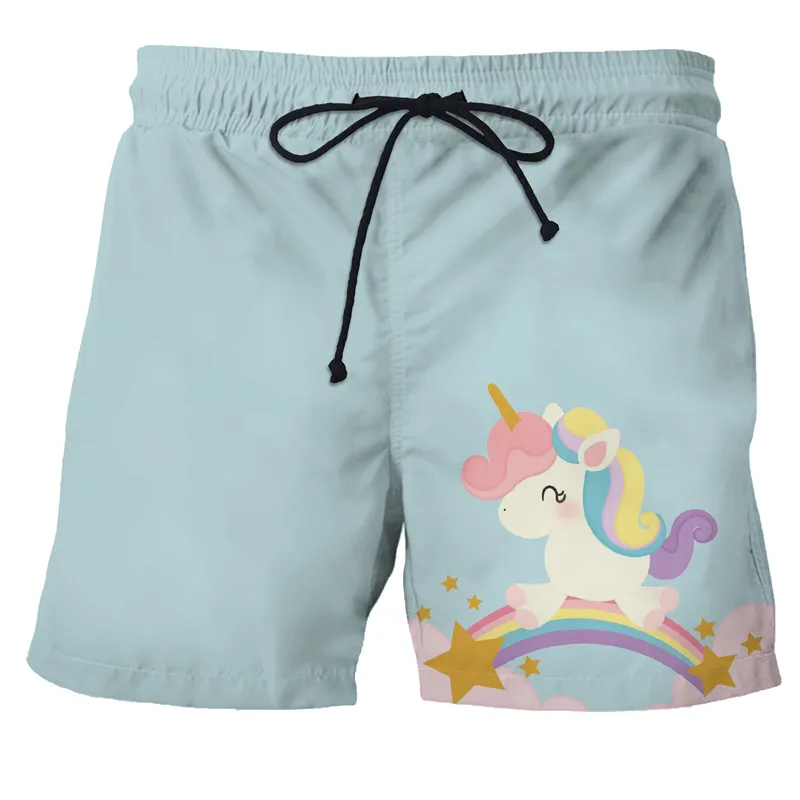 

2021 men new polyester children's clothing toddler cartoon unicorn 3D printing children's beach pants girl shorts boy sweatpan