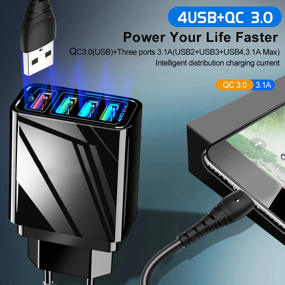 4 порта быстрой зарядки QC 3 0 usb-хаб высокого стандарта PC пожаробезопасный материал