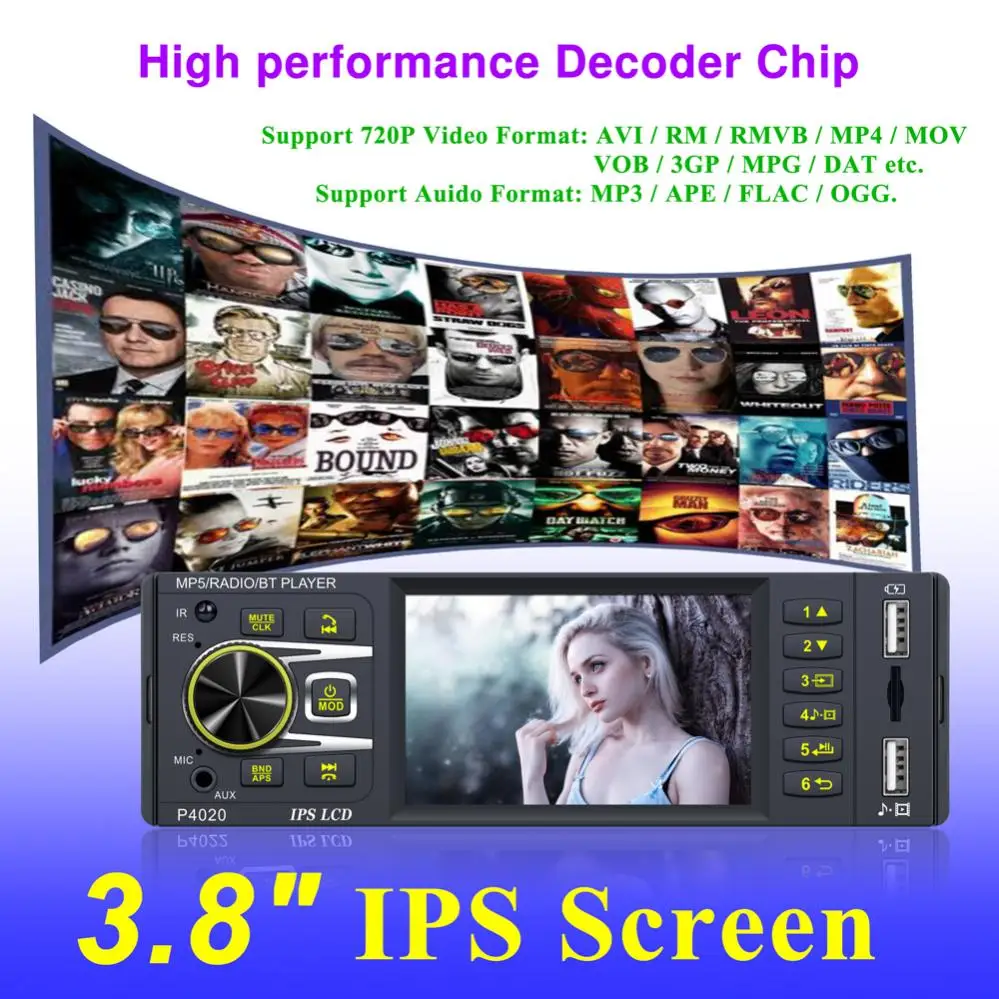 4020 12 в 3 8 дюймовый IPS емкостный 1080P Стерео MP3 / MP4 Радио FM MP5 видеоплееры с поддержкой
