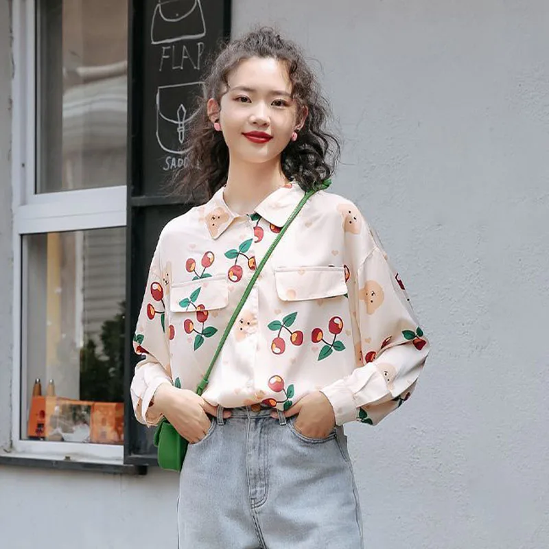 

Zaily 2021 Summer Women Fashion Long Sleeve Sweet Print Shirts Regular Single Breasted Female Tops Female Shirt