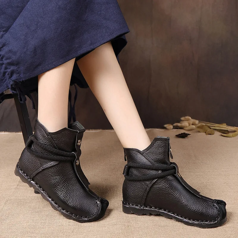 

Genuine Leather Women Boots New Ankle Boots Female Winter Shoes Women Winter Boots Flat Warm Fur Shoes Booties Plus Size 41 42