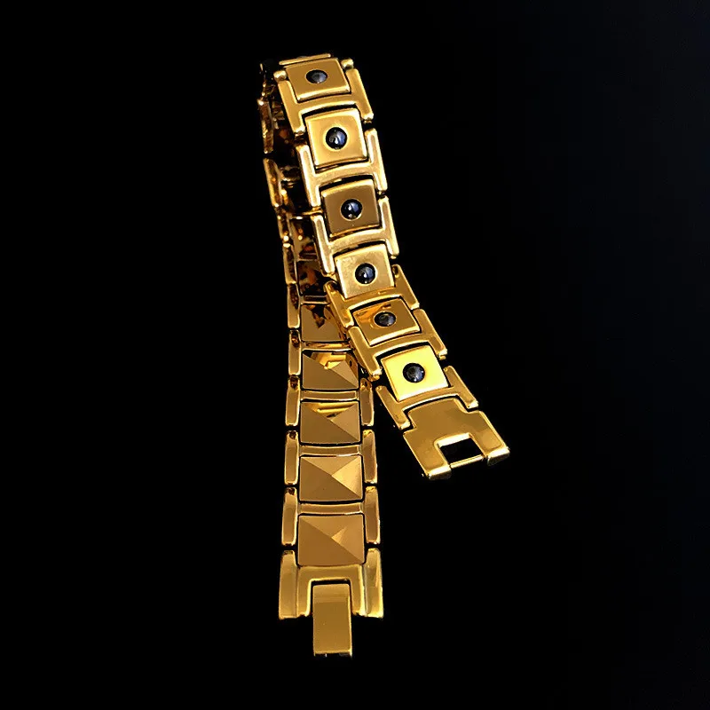 

NHGBFT Multi-faceted gold color ceramic bracelet for Women Mens stainless steel Healthy Black Germanium Stone Bracelets