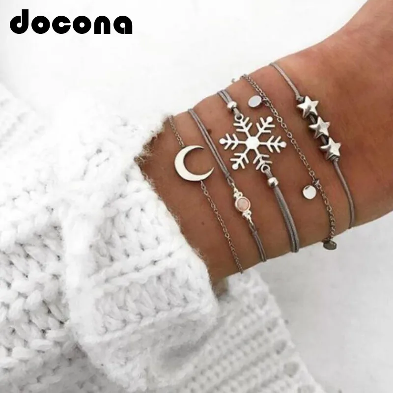 Набор женских регулируемых браслетов docona в богемном стиле со снежинками и