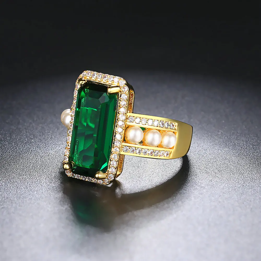 Модные новые кольца из желтого золота с искусственным жемчугом для женщин