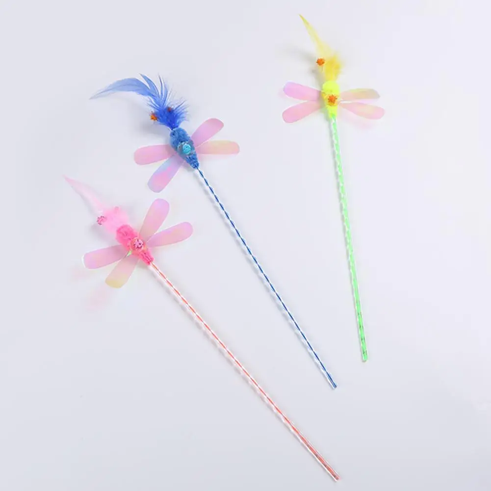 

HOT SALES!!! Pet Cat Kitten Feather Dragonfly Sequin Teaser Palying Stick Interactive Toy
