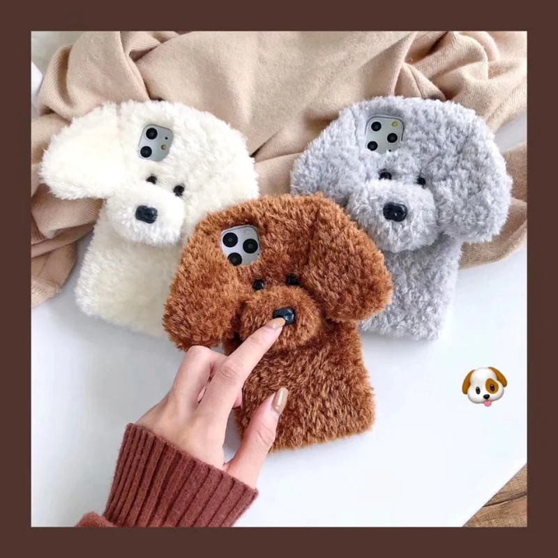 

Furry Back Cover for Phone Cases Cute Teddy Plush for iPhone 11 12 Pro Max Warm Hands in Winter Cover for iPhone 7 8 Plus