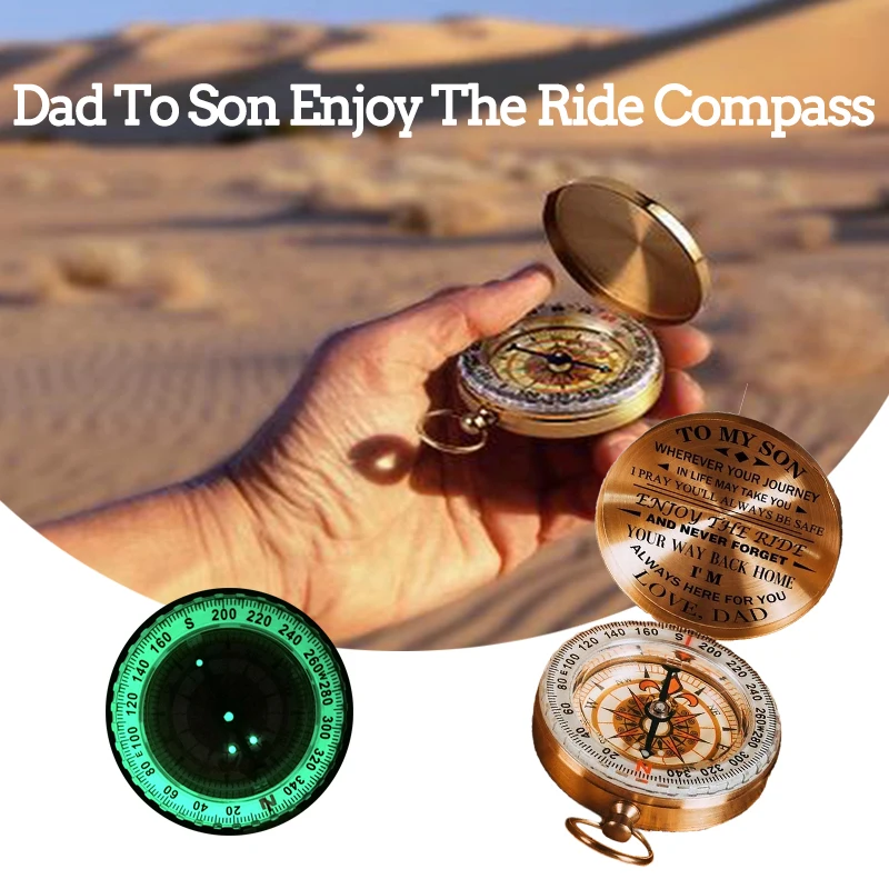 

Dad To Son Daughter Enjoy The Ride Compass Kasituoer Metal Copper Compass for Hiking Camping Hunting Outdoor Navigation Tool