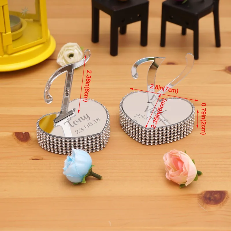 2 шт. 6 см сердца с буквой стоячие зеркальные EVA Стразы персонализированный