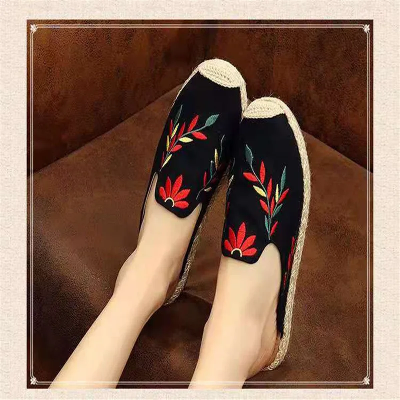 

2021 European and American ladies new embroidery Baotou hemp rope slippers 1809